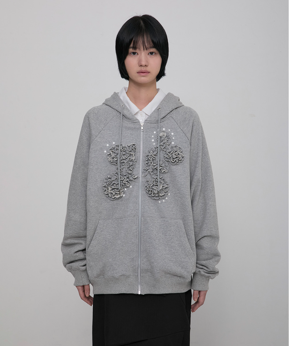 Ruffle Zip Hoodie Grey