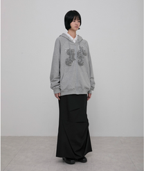 Ruffle Zip Hoodie Grey