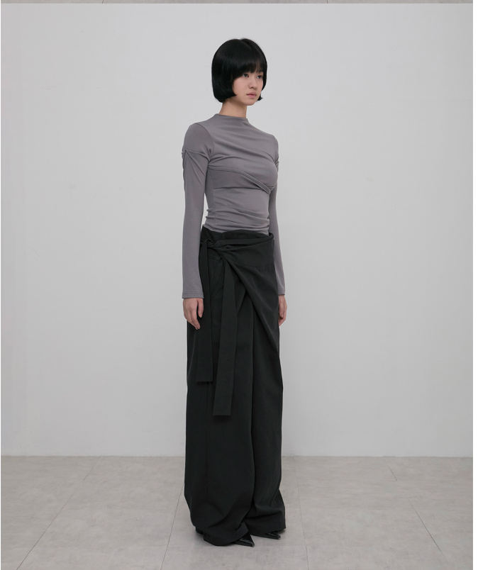 Layered Wrap Trousers (Black)