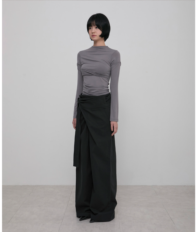 Layered Wrap Trousers (Black)