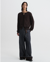 Leopard Hem Wide Denim Pants - Indigo