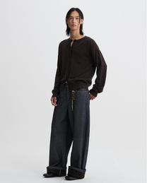 Leopard Hem Wide Denim Pants - Indigo
