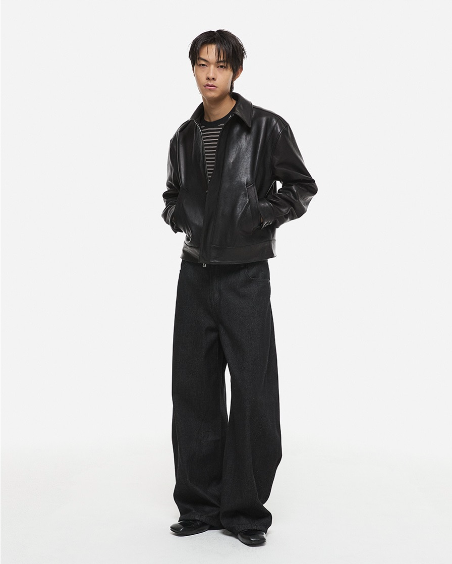 Curved Denim Pants Raw Black