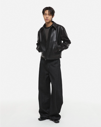 Curved Denim Pants Raw Black