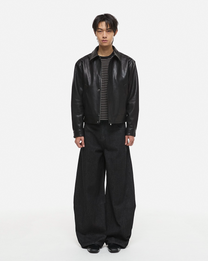 Curved Denim Pants Raw Black