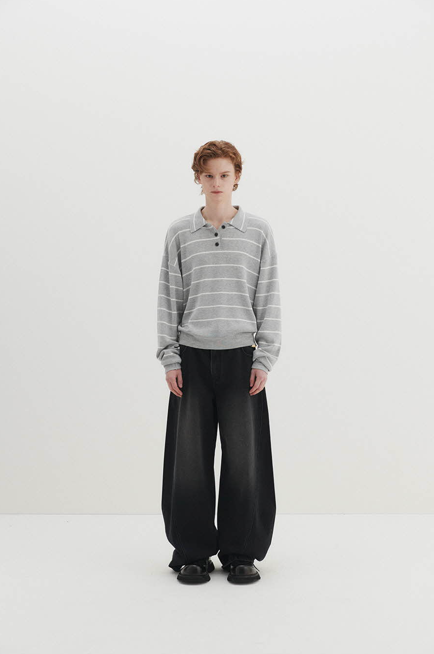 Curved Denim Pants (Black)