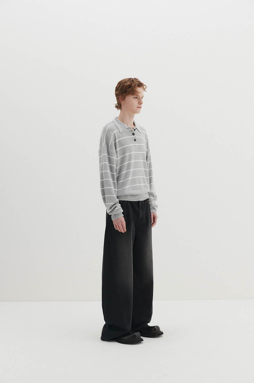 Curved Denim Pants (Black)