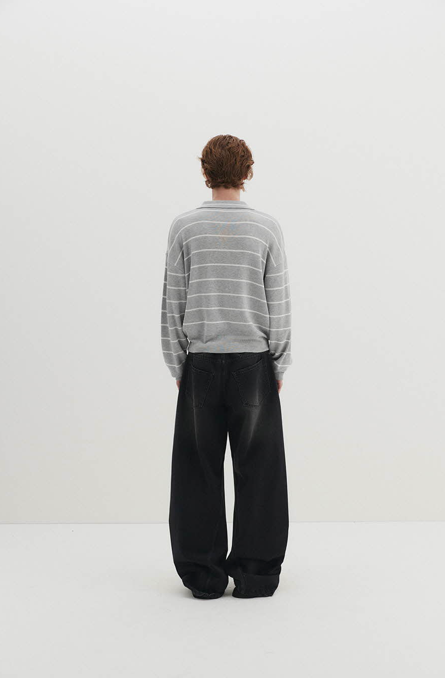 Curved Denim Pants (Black)