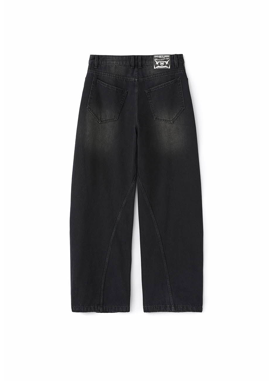 Curved Denim Pants (Black)