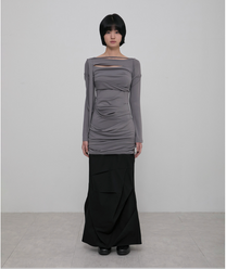 Asymmetrical Draped Long Dress (Gray)