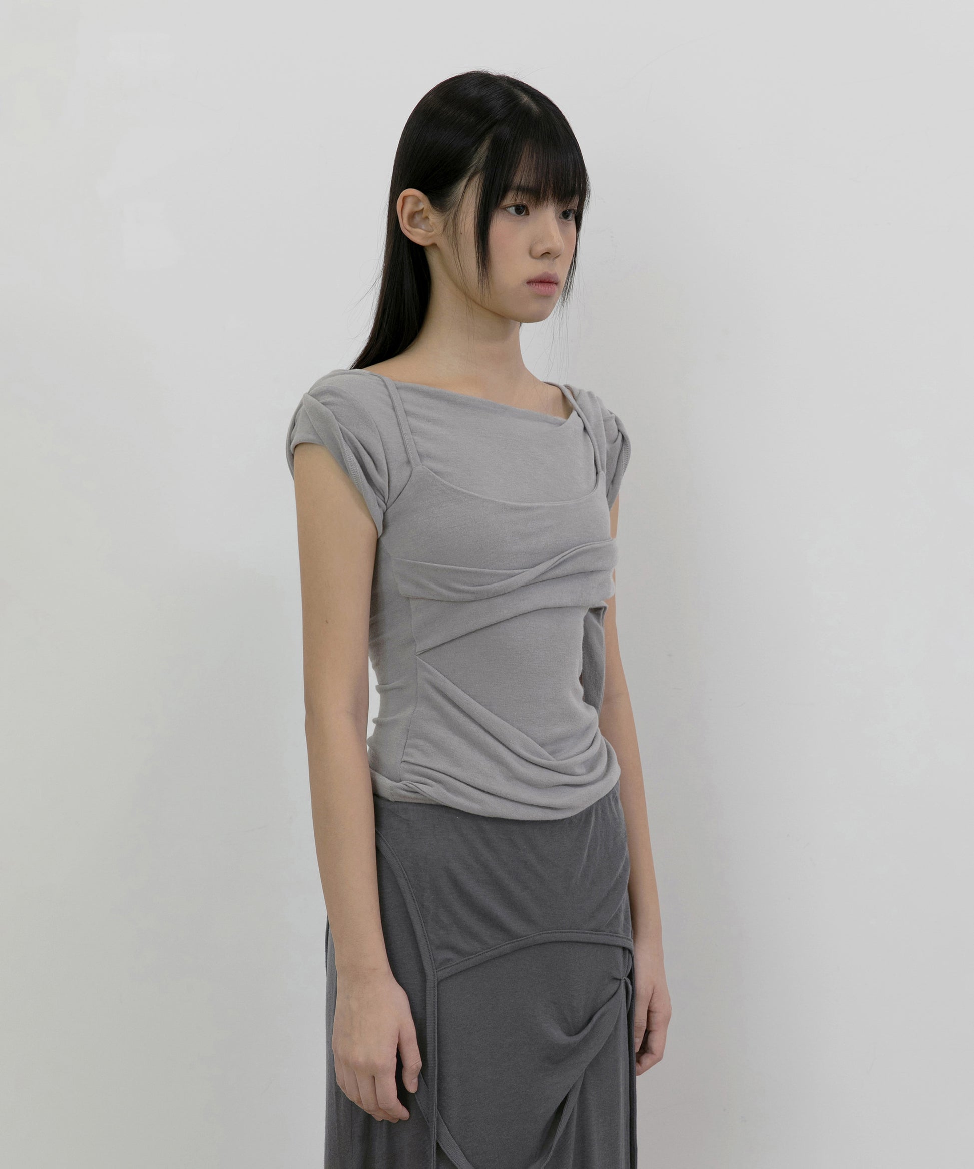 Layered Bustier T-Shirt (Gray)