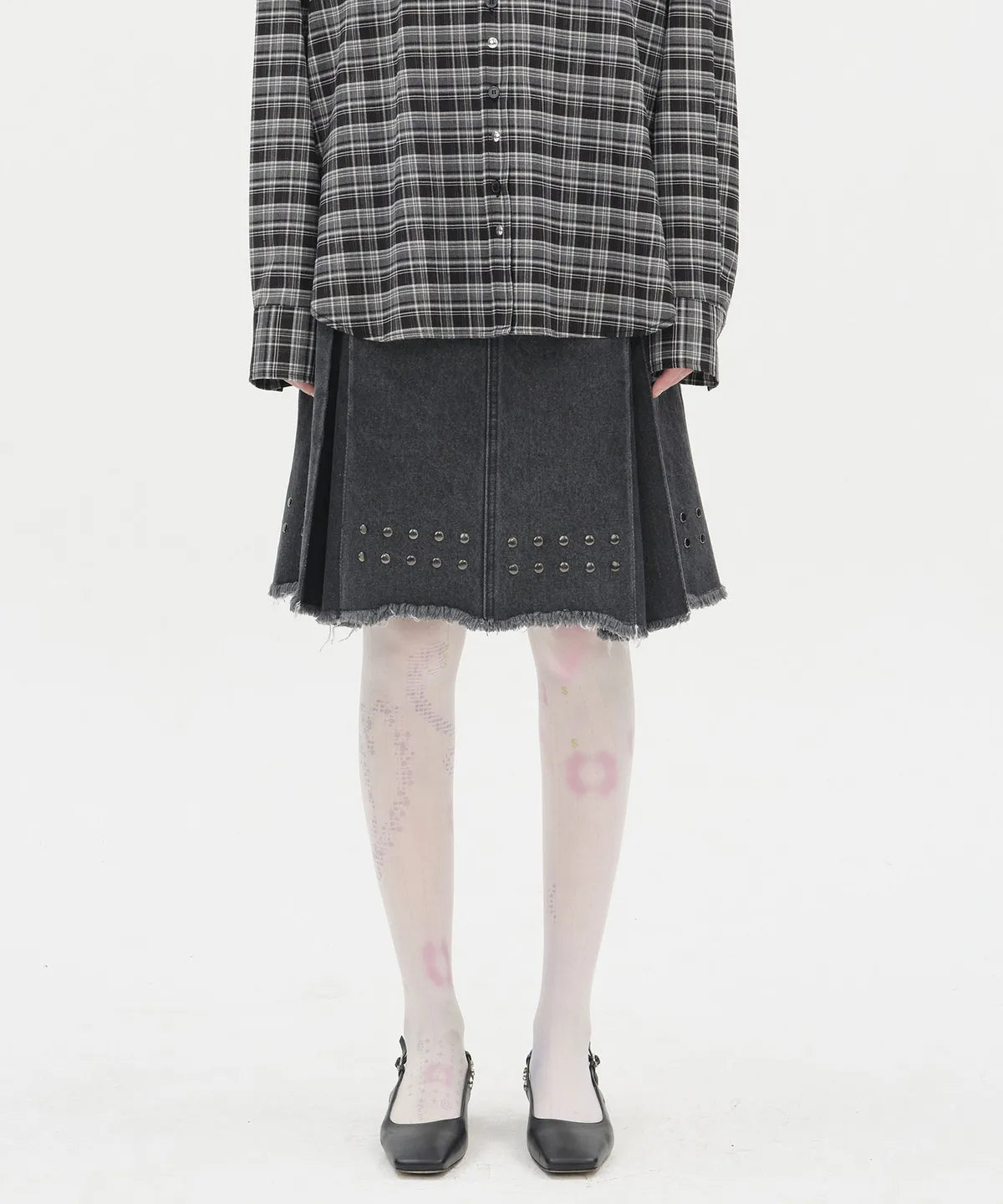 Stud Denim Panel Skirt