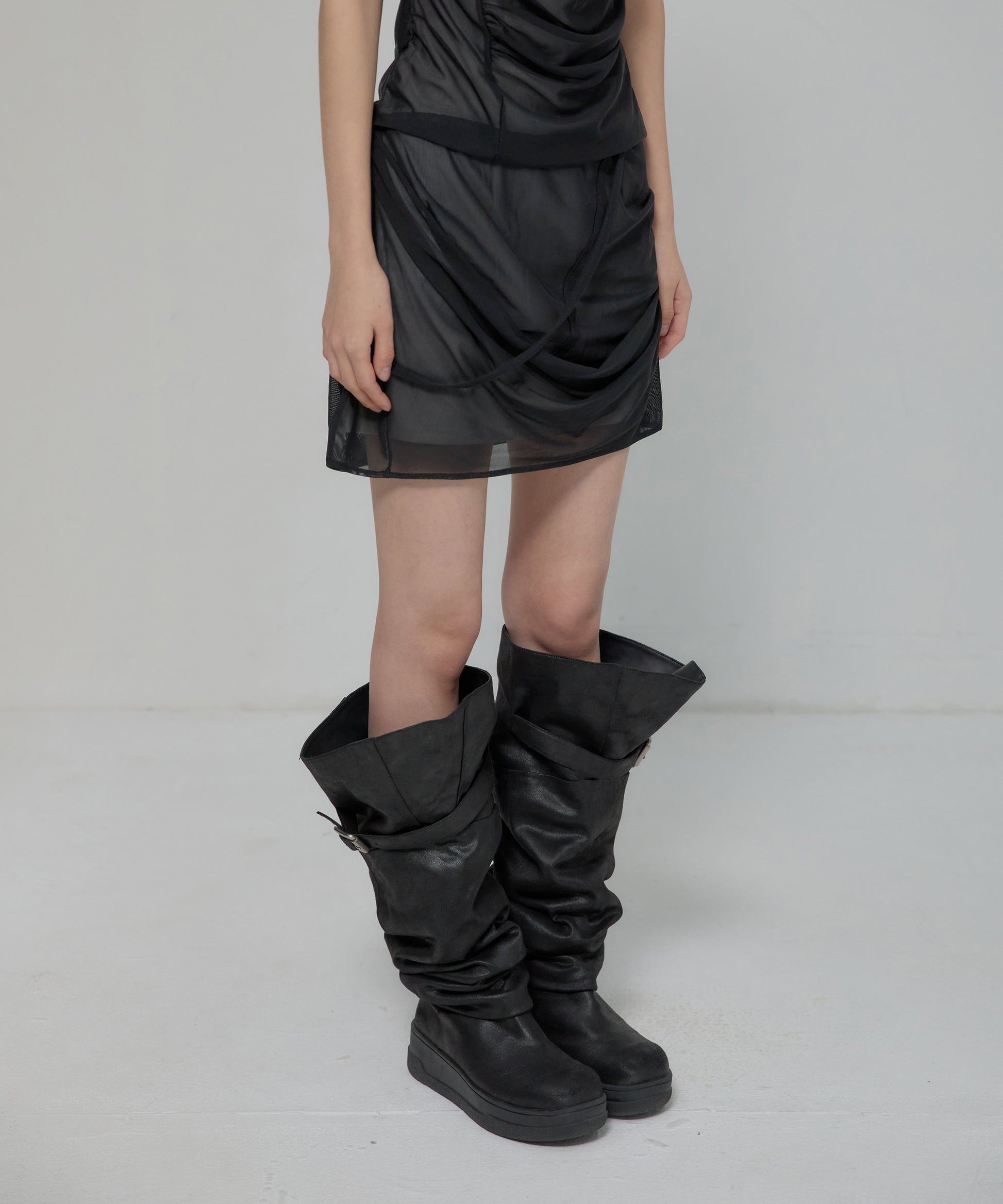 Draped Mesh Layered Mini Skirt