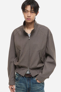 Crop Check Harrington Jacket Brown