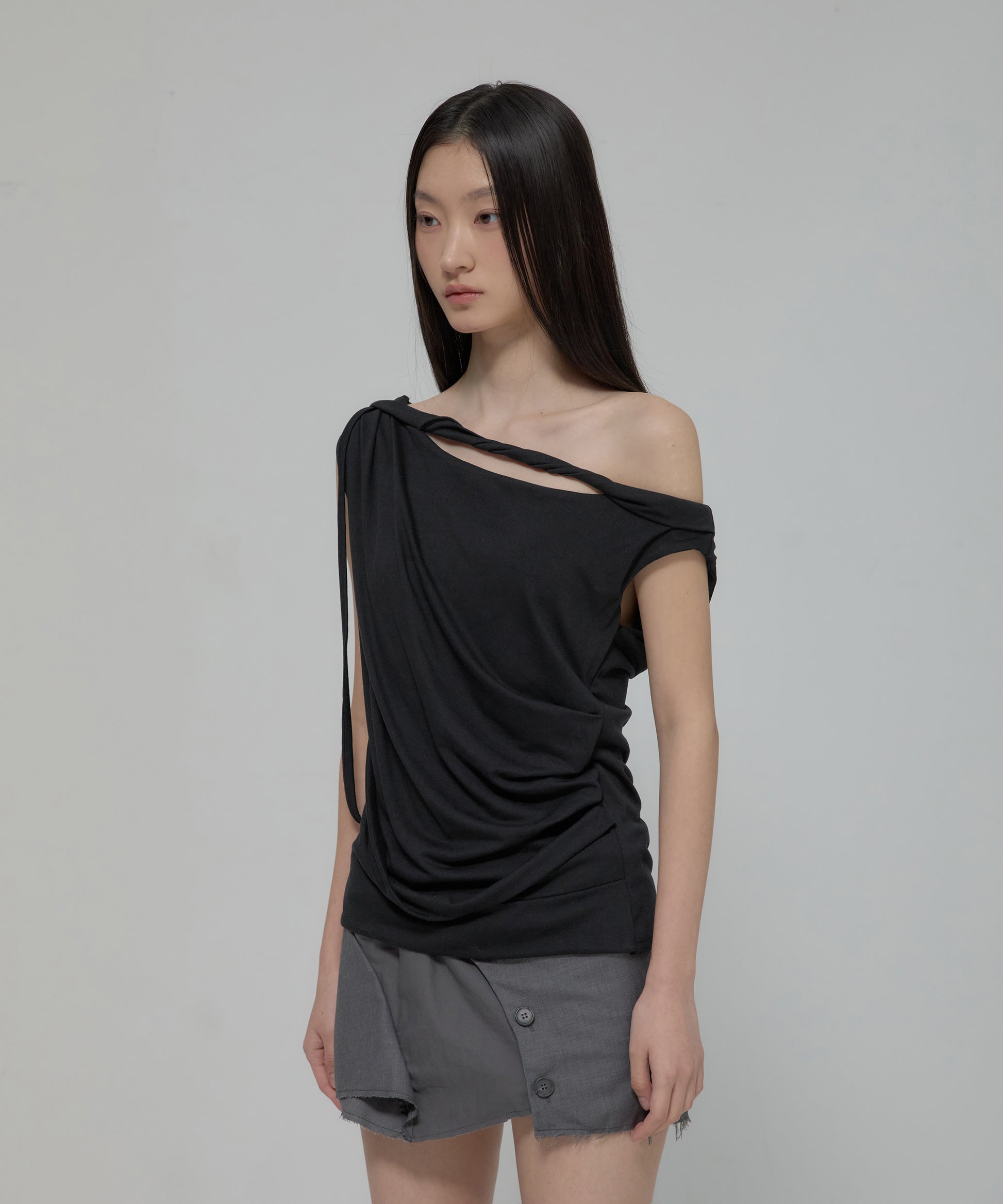 Braided Drape One-Shoulder Top