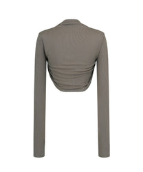 Asymmetric Button Bolero Cardigan (Khaki)