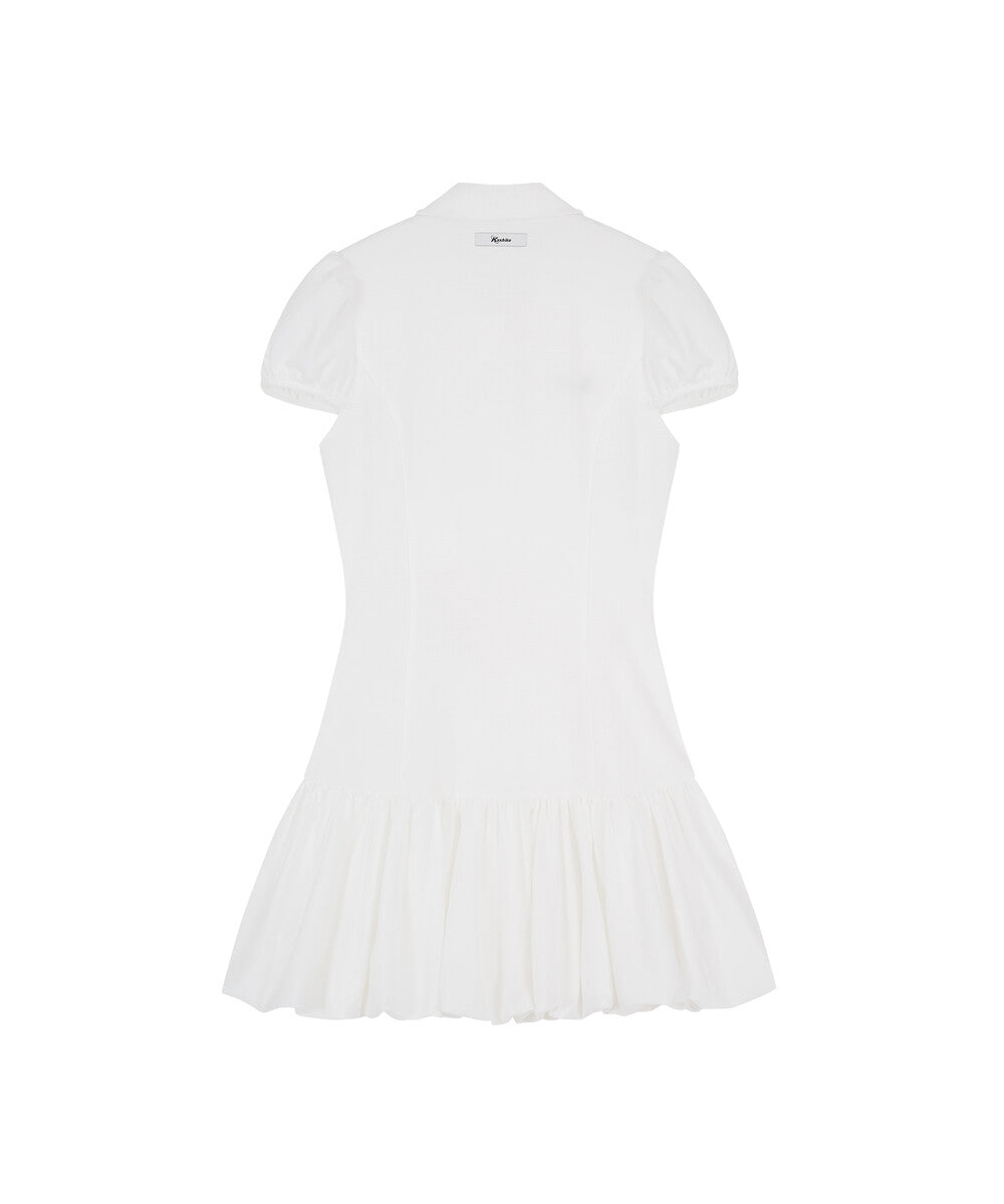 Puff Preppy Mini Dress (White)