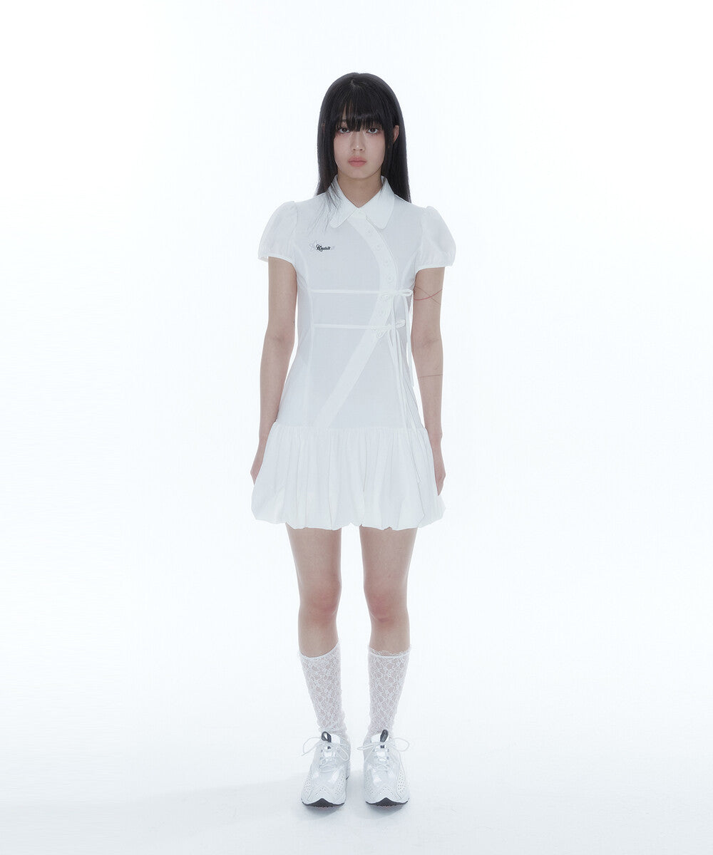 Puff Preppy Mini Dress (White)