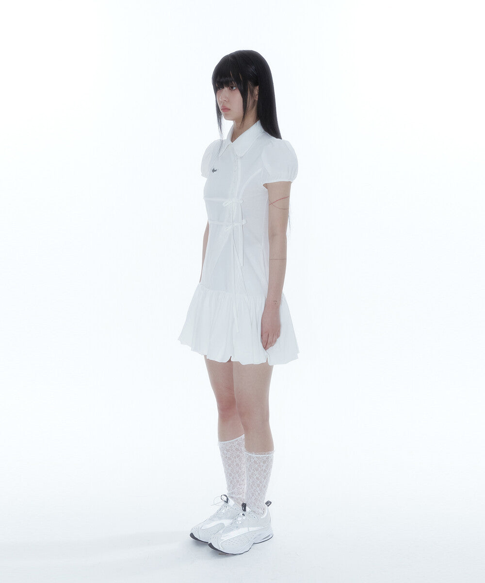 Puff Preppy Mini Dress (White)