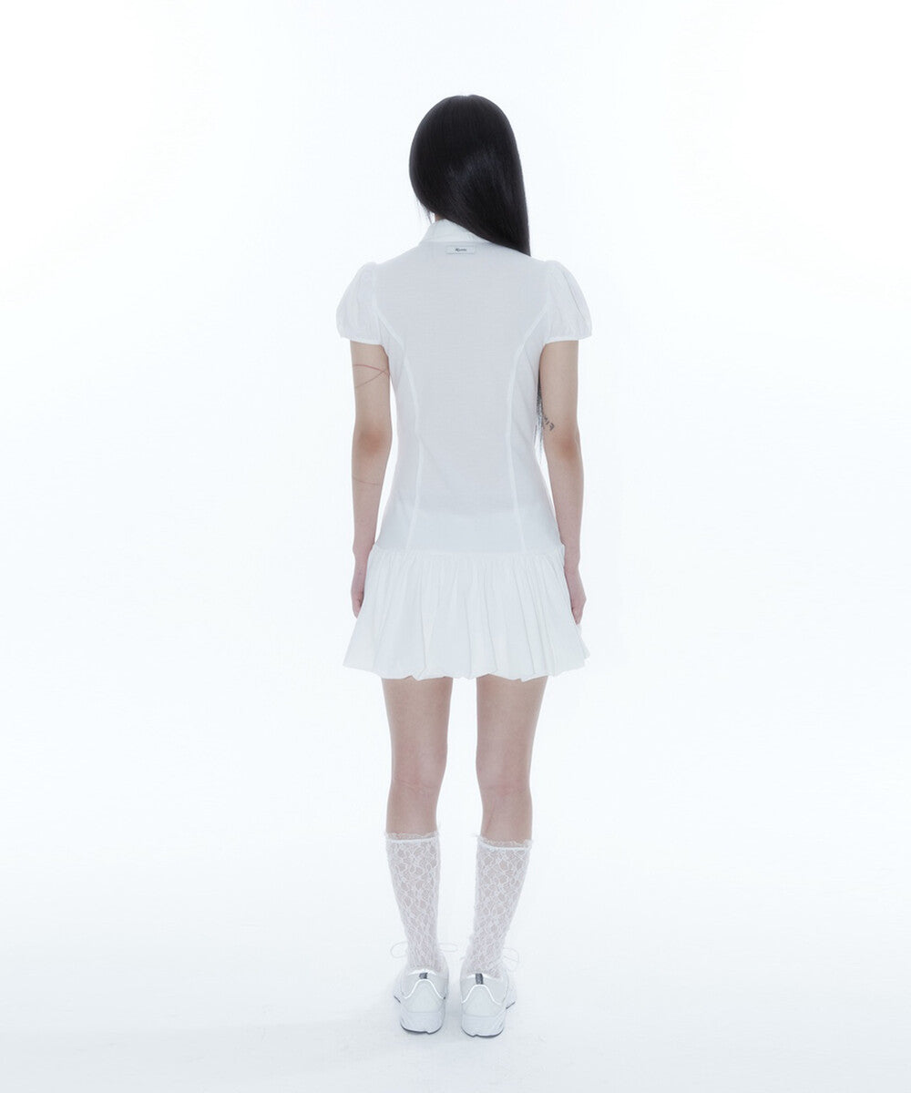 Puff Preppy Mini Dress (White)
