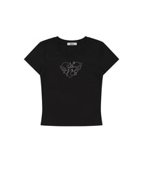 Flower Heart Baby Tee (Black)