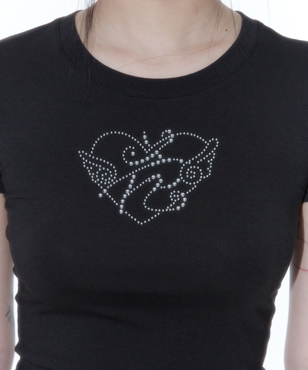 Flower Heart Baby Tee (Black)