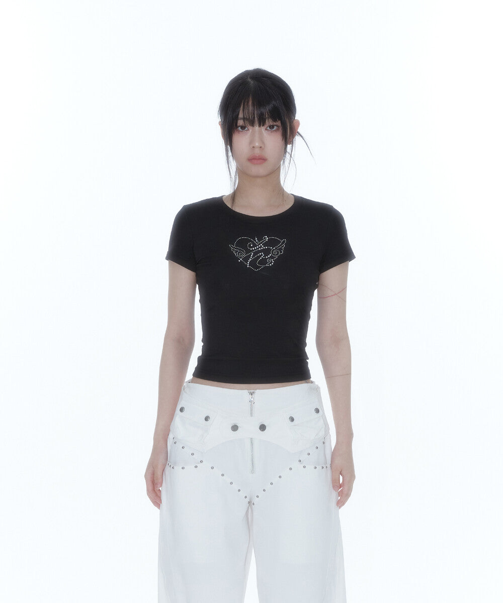 Flower Heart Baby Tee (Black)