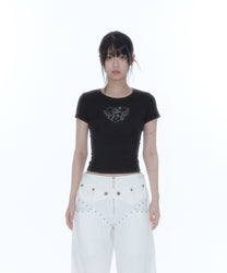 Flower Heart Baby Tee (Black)
