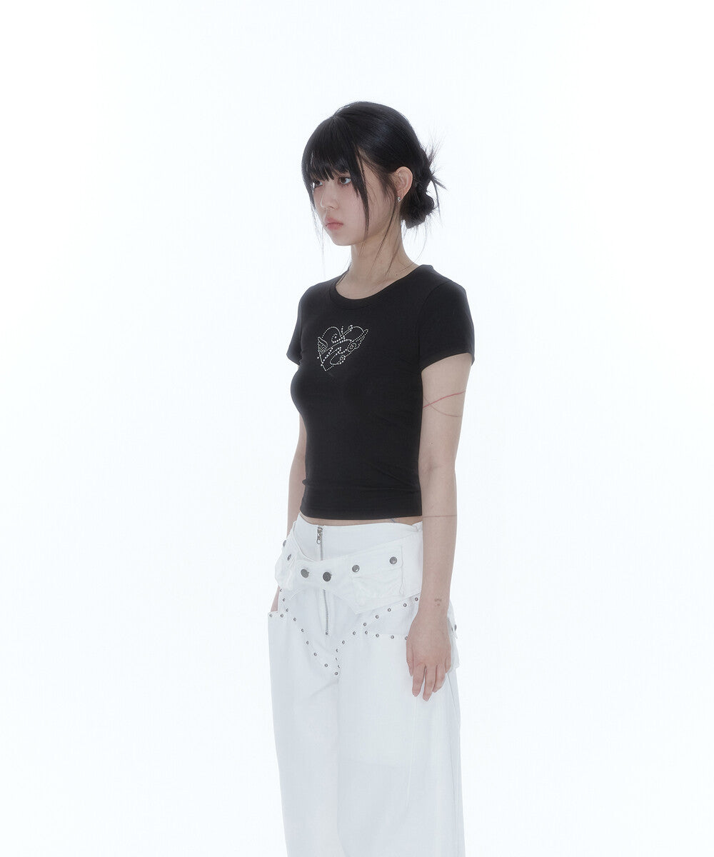 Flower Heart Baby Tee (Black)
