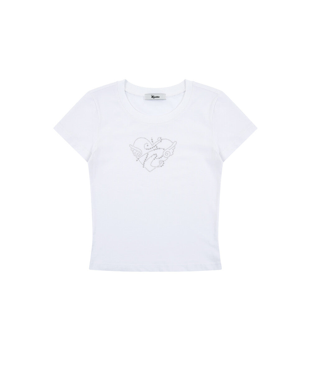 Flower Heart Baby Tee (White)