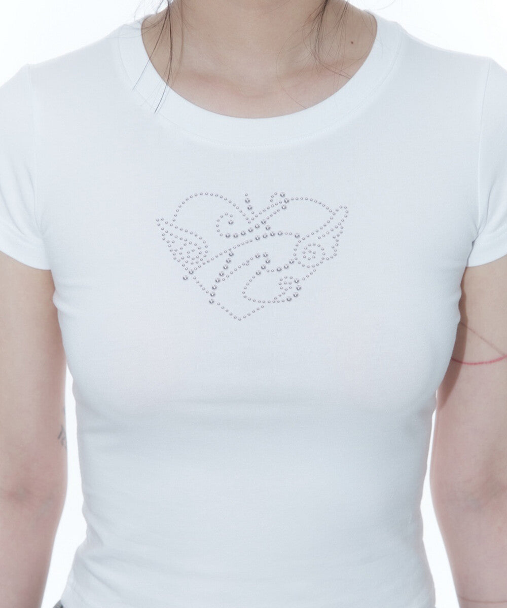 Flower Heart Baby Tee (White)