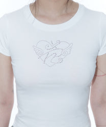 Flower Heart Baby Tee (White)