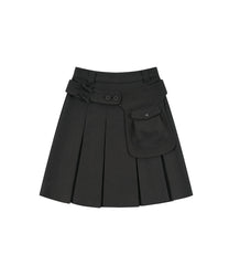 Ribbon Preppy Pleated Skirt (Charcoal)