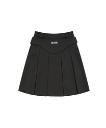 Ribbon Preppy Pleated Skirt (Charcoal)