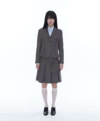 Ribbon Preppy Pleated Skirt (Charcoal)