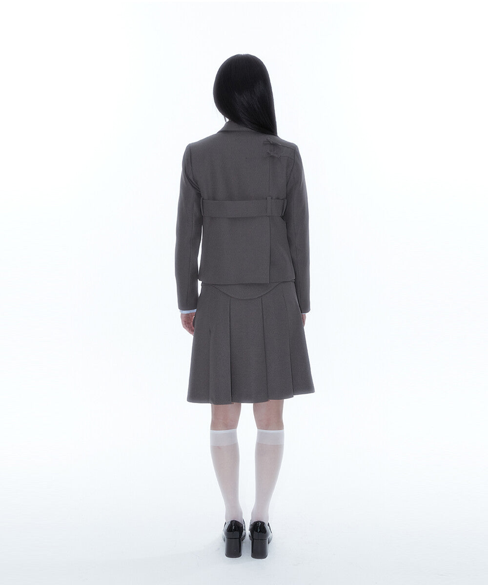 Ribbon Preppy Pleated Skirt (Charcoal)