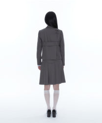Ribbon Preppy Pleated Skirt (Charcoal)
