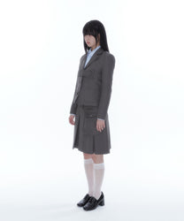 Ribbon Preppy Pleated Skirt (Charcoal)