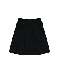 Ribbon Preppy Pleated Skirt (Black)