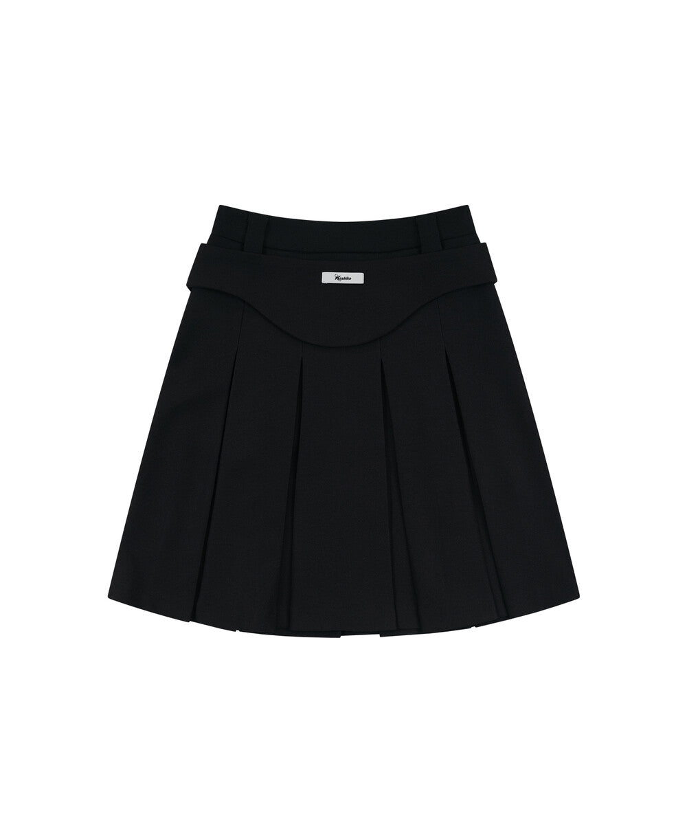 Ribbon Preppy Pleated Skirt (Black)