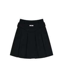 Ribbon Preppy Pleated Skirt (Black)