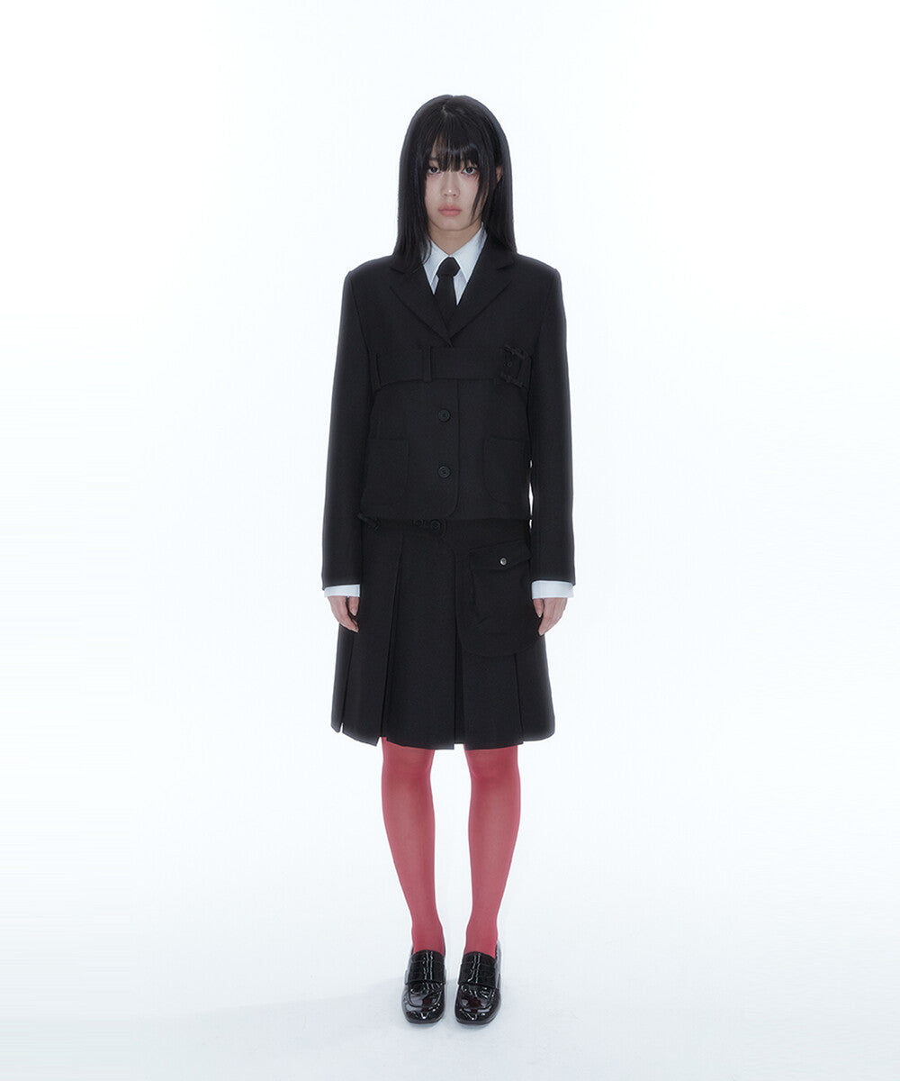 Ribbon Preppy Pleated Skirt (Black)