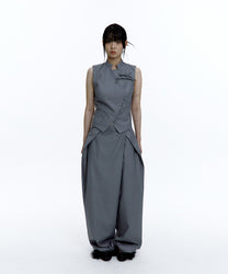 Pintuck Asymmetric Trousers (Gray)