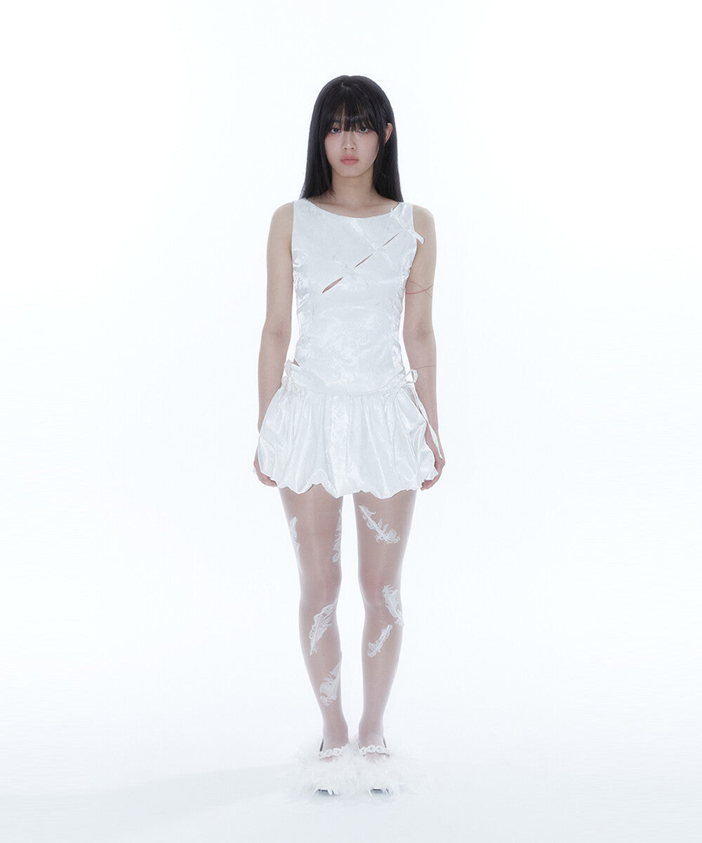 Fairy Ribbon Bubble Skirt (White)