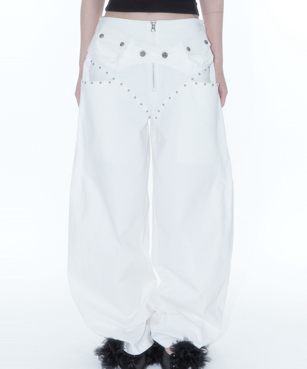 Belt Rivet Oval Pants (Off White)