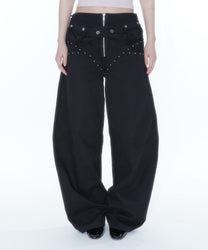 Belt Rivet Oval Pants (Black)