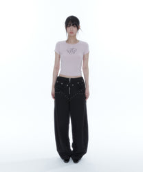 Belt Rivet Oval Pants (Black)