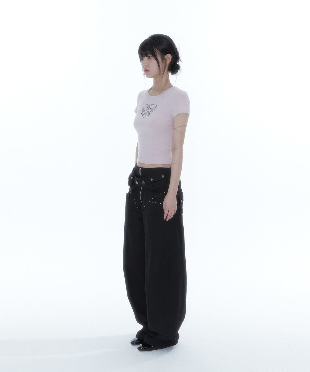 Belt Rivet Oval Pants (Black)