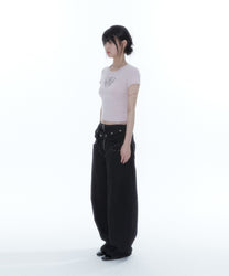 Belt Rivet Oval Pants (Black)