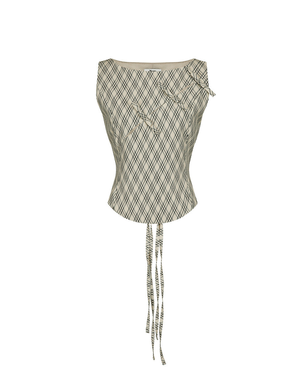 Ribbon Paneled Sleeveless (Checked)